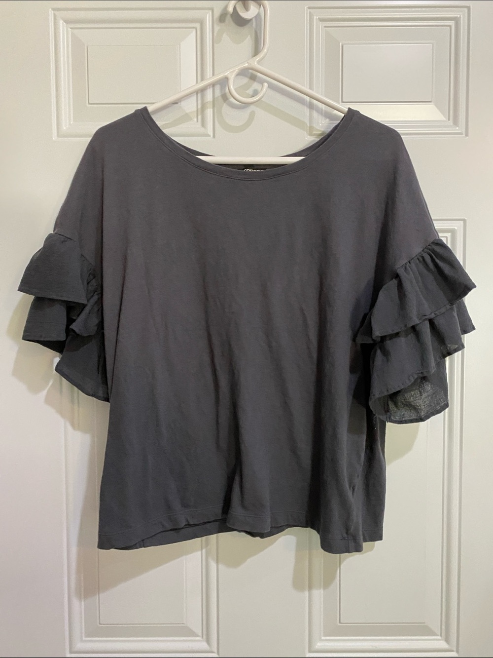 Express Charcoal Ruffle Sleeve Short-Sleeve Top